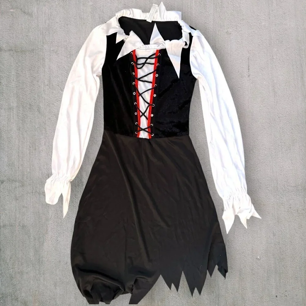CostumesUSA Black White Lace Up Pirate Halloween Costume Dress Girls M 8-10